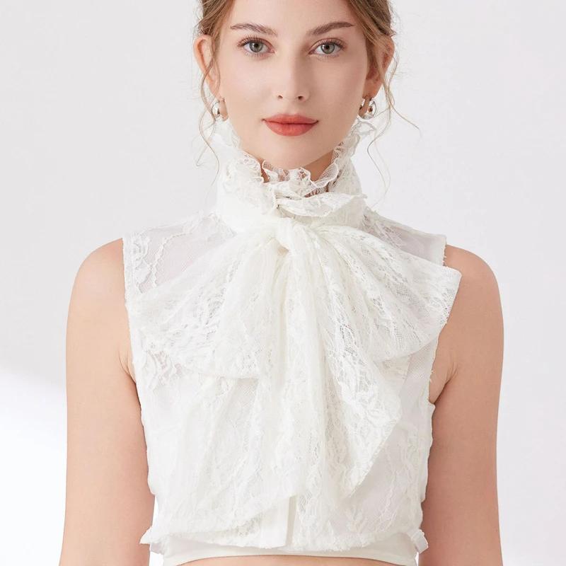 Faux col décoratif avec nœuds à volants pour femmes et filles, pull détachable, demi-chemise, col ha