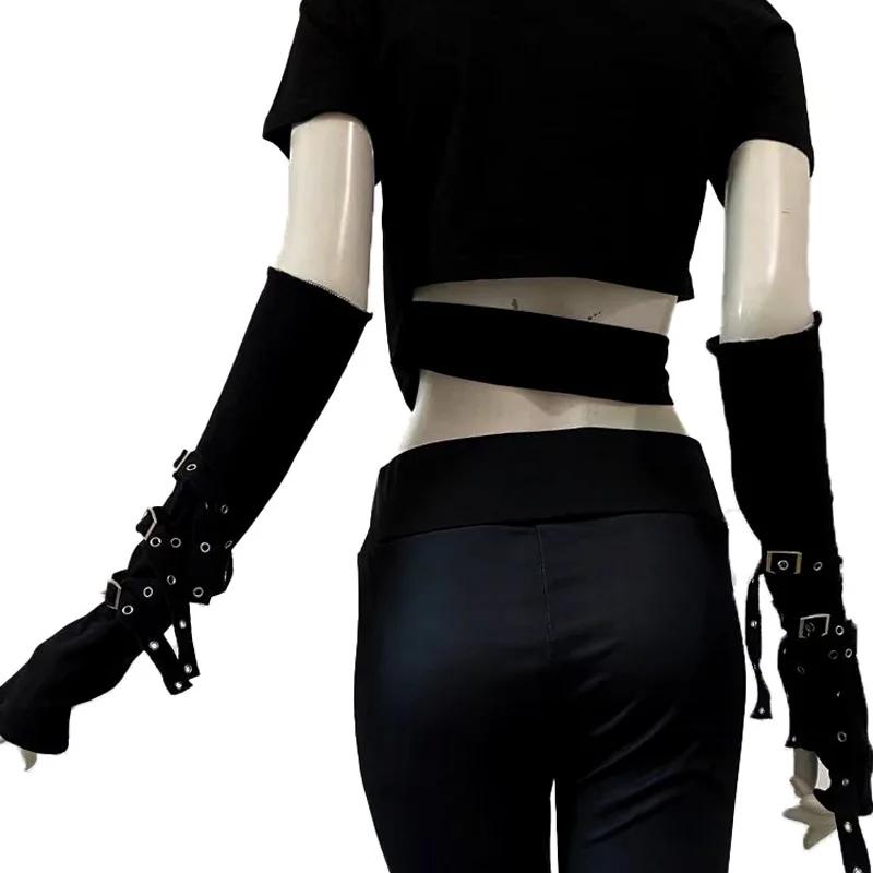 Mancommuniste gothiques noires unisexes, manchette de protection solaire, gants à demi-doigts Haraju