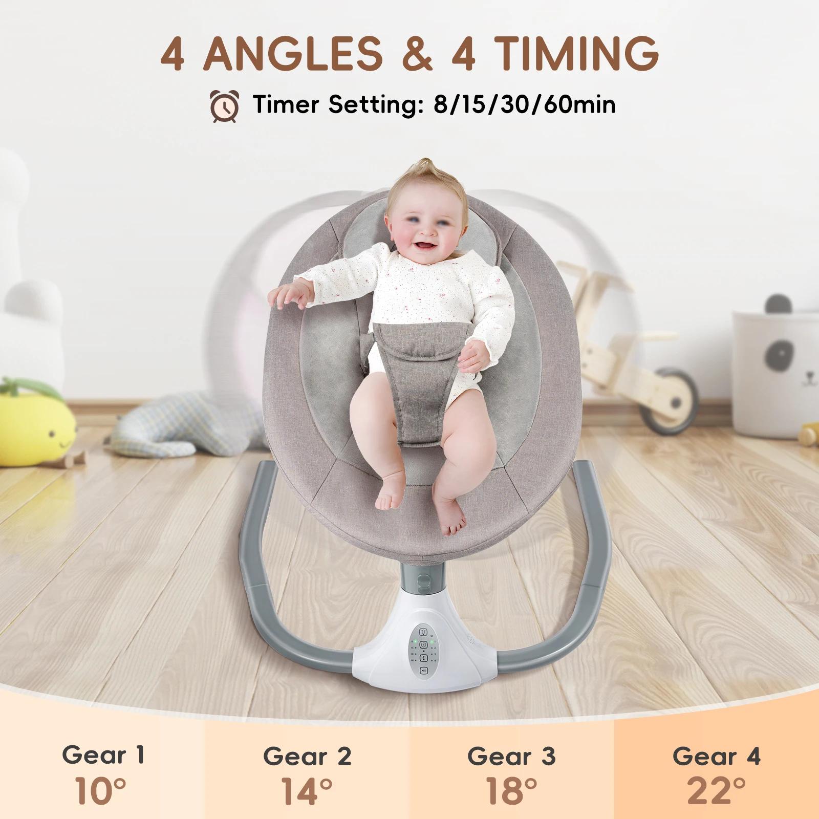 Balançoire électrique pour bébé, videurs à 4 vitesses, berceuses intégrées, fonction Bluetooth, pare