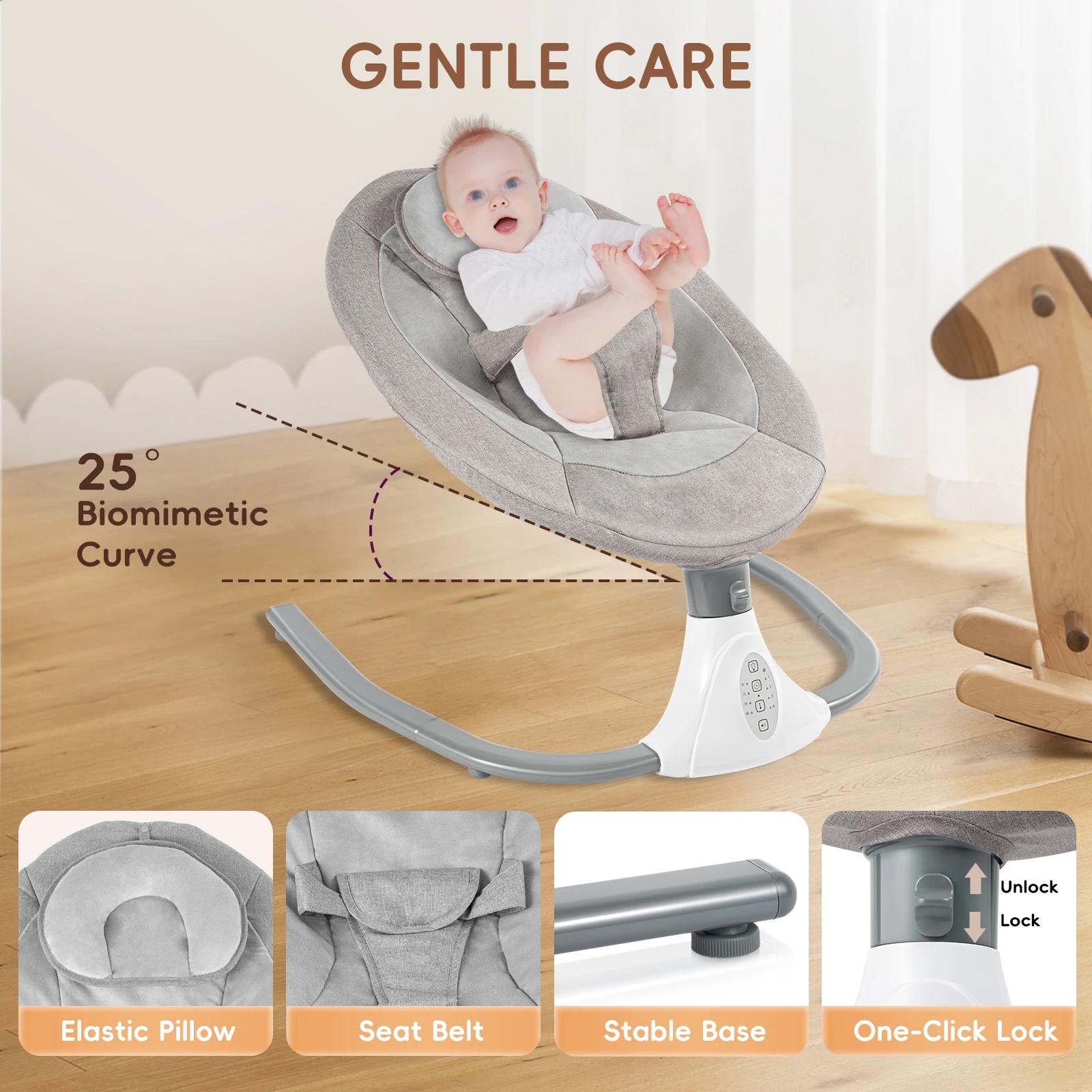 Balançoire électrique pour bébé, videurs à 4 vitesses, berceuses intégrées, fonction Bluetooth, pare