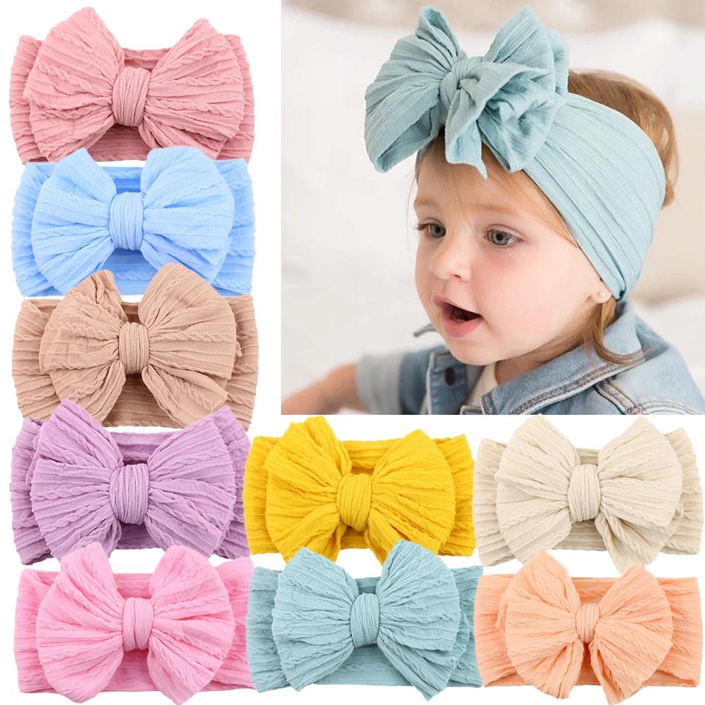 Bandeau pour bébé avec nœud câble solide - Turban élastique couvre-chef nouveau-nés garçons filles