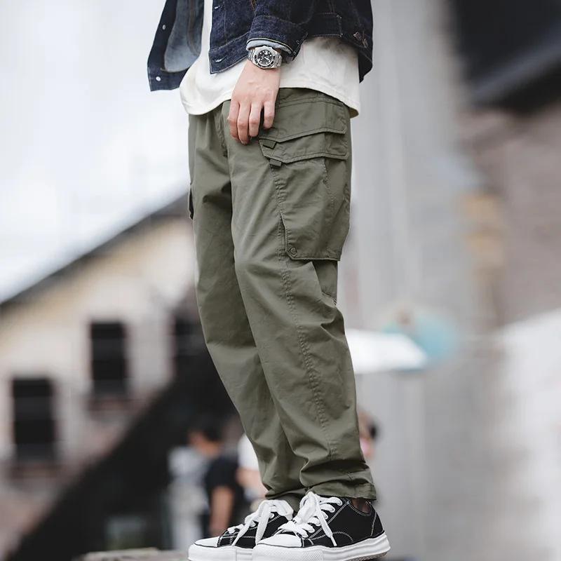 Maden-Pantalon cargo vert pour homme, pantalon de travail de randonnée multi-poches vintage, jogging