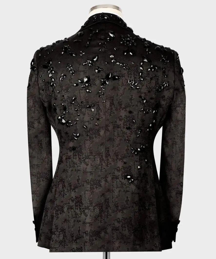 Costume moderne pour hommes, perles de cristal, 2 pièces, Blazer, pantalon, Double boutonnage, vêtem