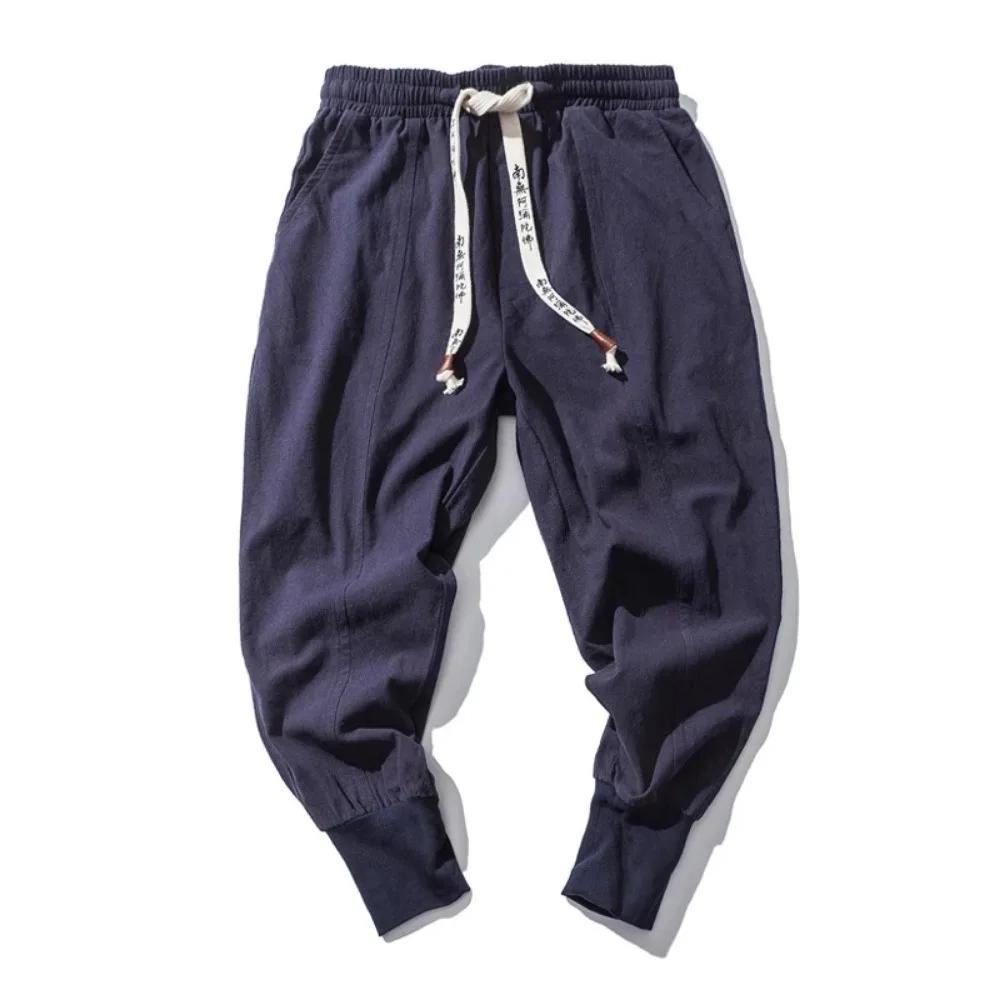 Coton lin sarouel hommes Streetwear Joggers nouveau Baggy goutte-entrejambe pantalon pantalon décont