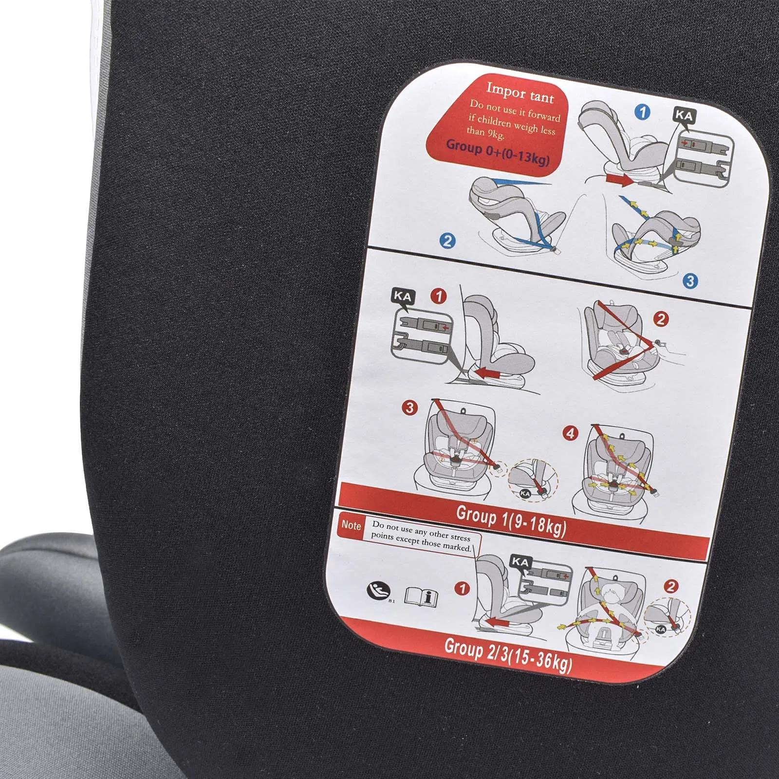 AP01 KL005 Siège auto enfant 360 ° Ceinture rotative 5 points 9-36kg 0 -12 ans Siège de sécurité e