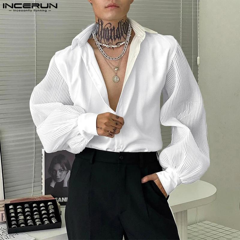 INCERUN hauts 2025 Style coréen mode nouveaux hommes Texture fosse rayure chemises décontracté Simpl