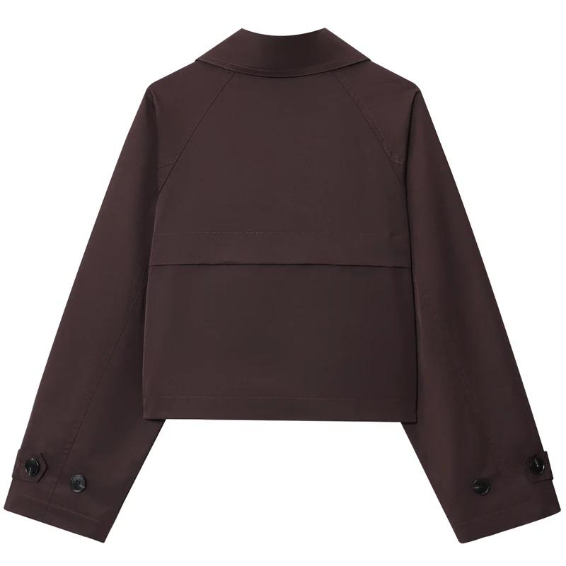 HXAO – Trench-Coat court marron chocolat pour femme, manteaux surdimensionnés à manches longues, ves