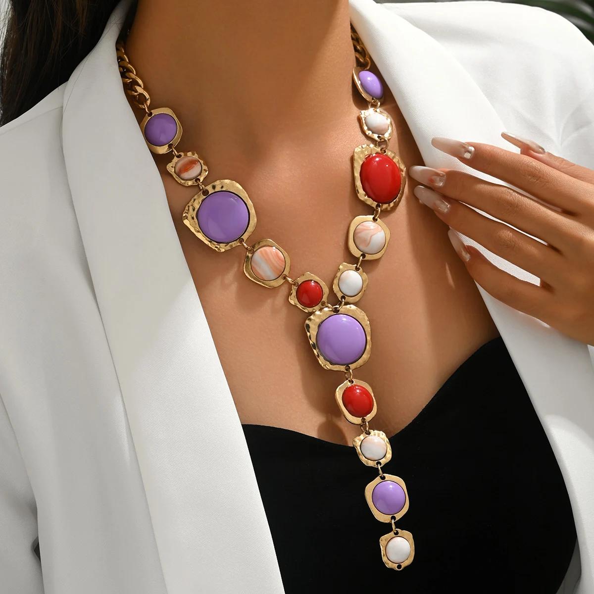 Collier Long Vintage exagéré en forme de Y pour femmes, élégant, épais, pendentif géométrique, style