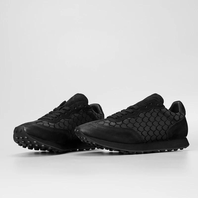Chaussures de marche pour hommes en cuir de vache, motif écailles de dragon, tendance, en cuir vérit