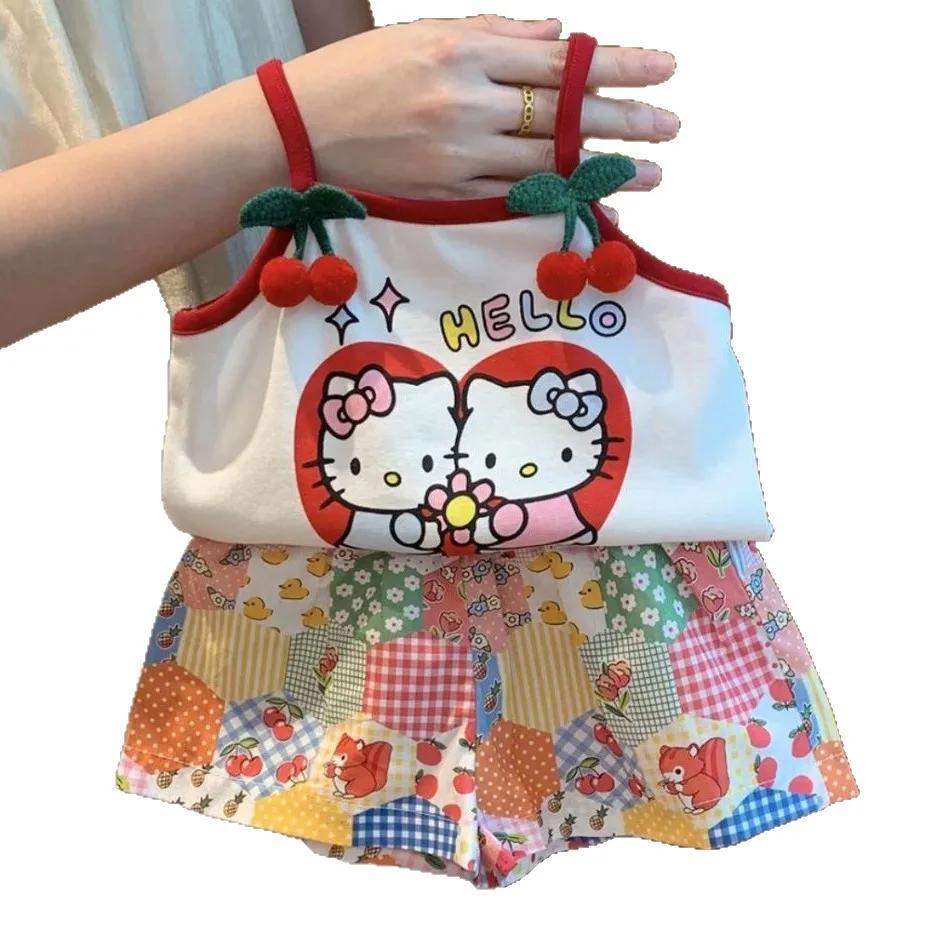 Ensemble vêtements maison été Hello Kitty filles deux pièces short sans manches
