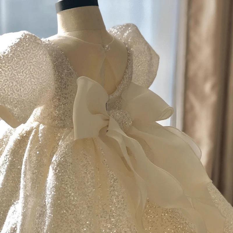 Robe de bal d'anniversaire pour bébé fille de 1 à 14 ans, tenue Tutu princesse à paillettes, avec nœ