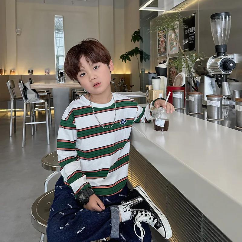 2025 automne enfants vêtements filles manches longues chemises à bascule Cool garçons rayure coton T