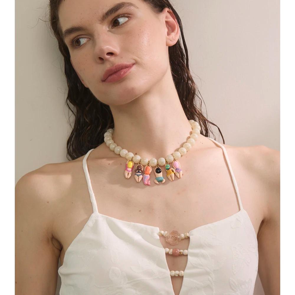 Yhpup élégant Unique bijoux faits à la main verre Imitation pierre perles chaîne résine Bikini poupé