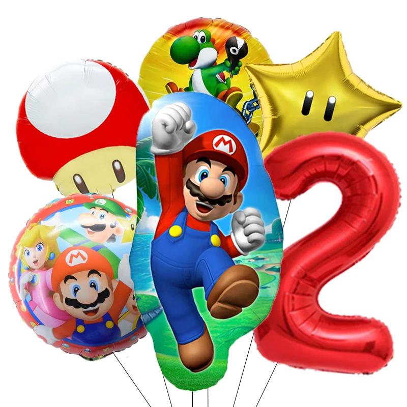 6 ballons en aluminium à thème Super Frères de dessin animé, ballons numériques de 32 pouces, pour l