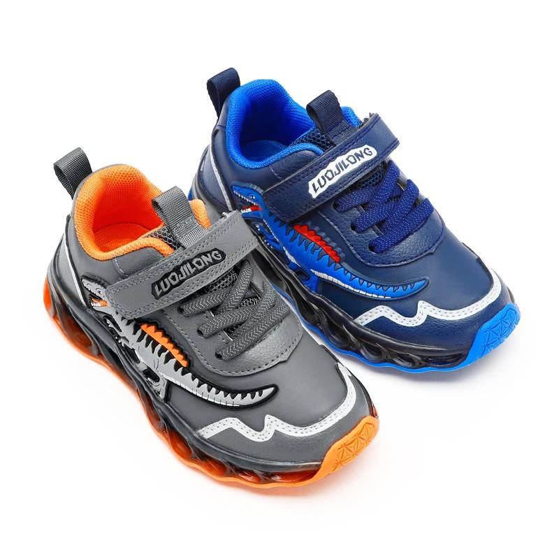 EXDINO 2-6Y enfants LED Giganotosaurus automne cuir chaussures lumineuses garçons dinosaure petits e