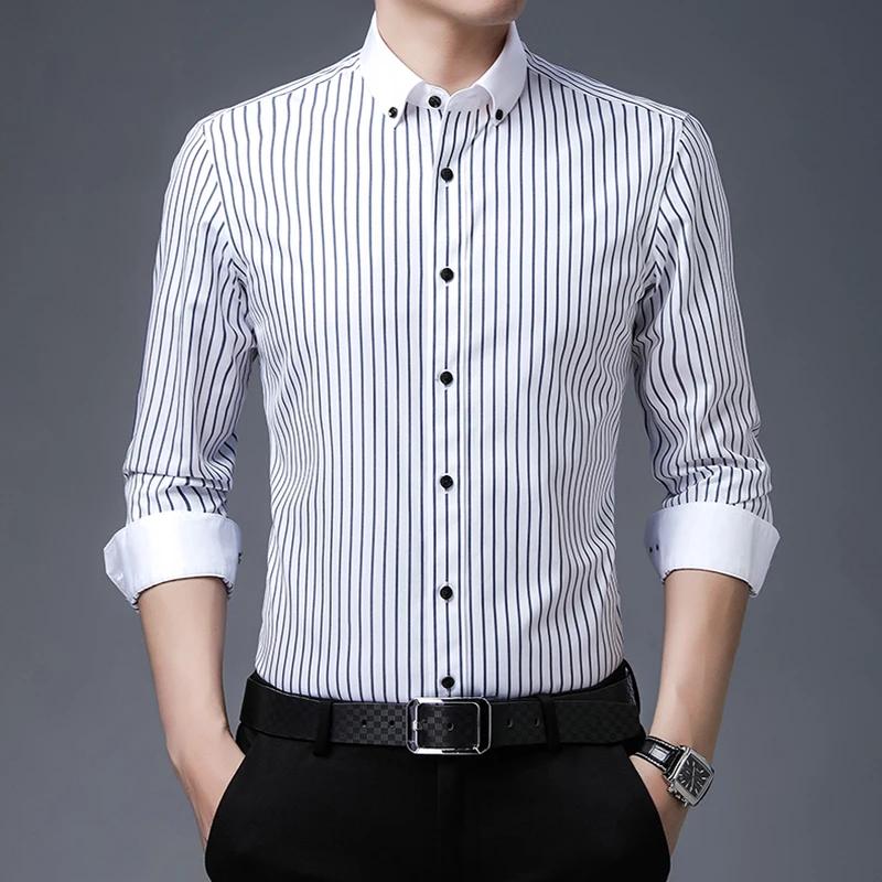 Chemise à manches longues en pur coton pour homme, coupe couvertes, haut de gamme, luxe léger, rayé