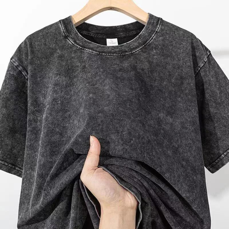 T-shirt d'été pour hommes 230G coton lourd Vintage lavé T-Shirts surdimensionné à manches courtes en