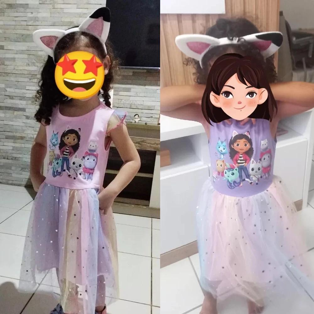 Robes de princesse + bandeau pour petites filles, 2 pièces, chats Gabby de dessin animé, vêtements p