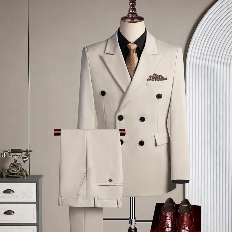 Costume décontracté trois pièces croisé pour homme, idéal pour les fêtes et les mariages, tenue légè