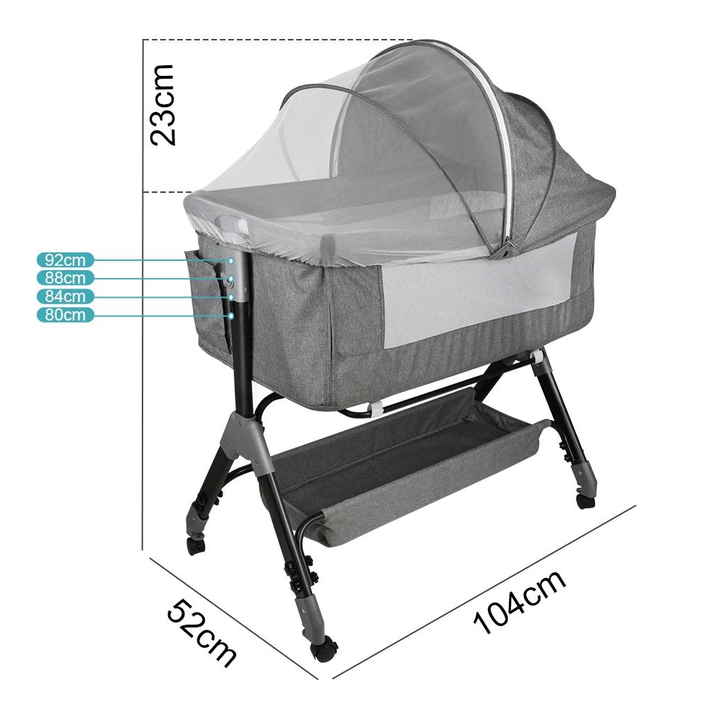 Lit Bébé jusqu'à 9 kg, Cododo Bébé, Réglage de la Hauteur 4 Hauteurs, Inclinaison, 4 Roulettes avec