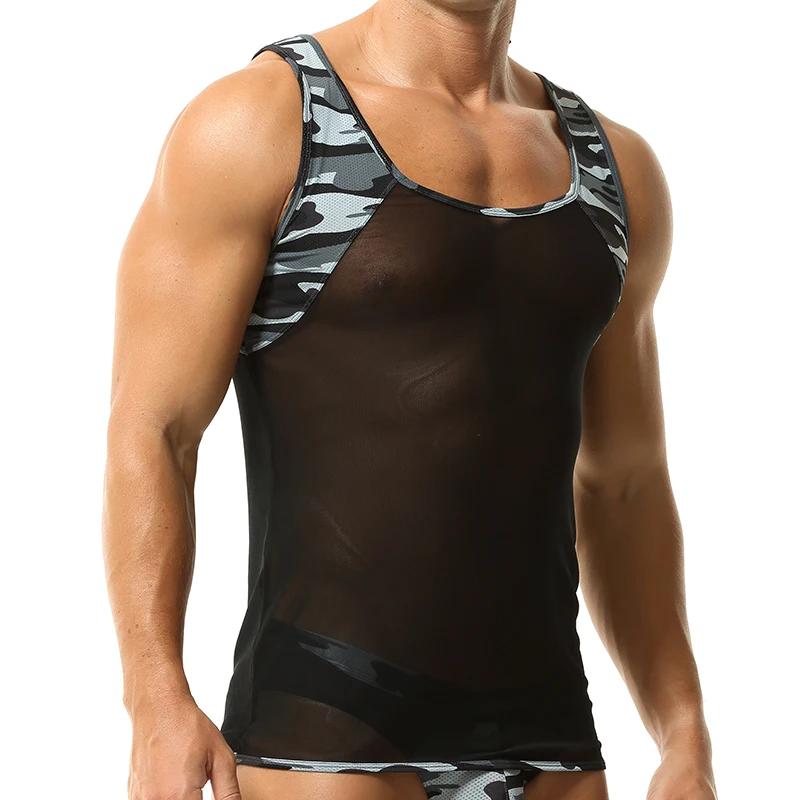 Débardeur pour homme, imprimé camouflage, en maille élastique respirante, pour le fitness et les loi