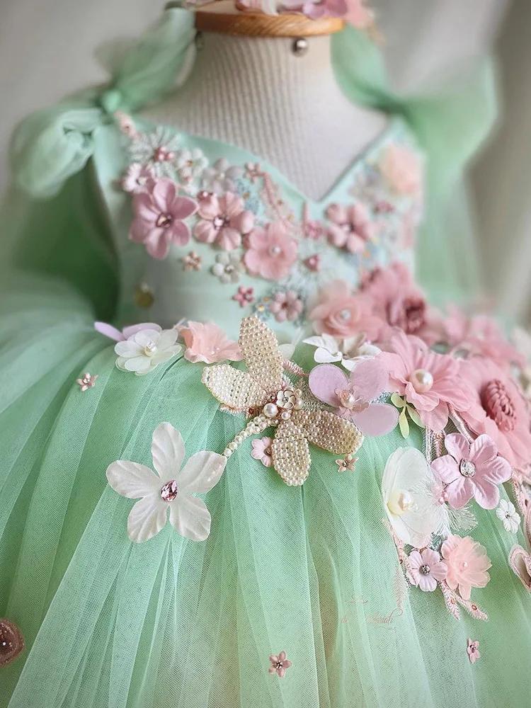 Robe de princesse à fleurs et papillons pour filles, luxueuse et élégante, en maille moelleuse, douc