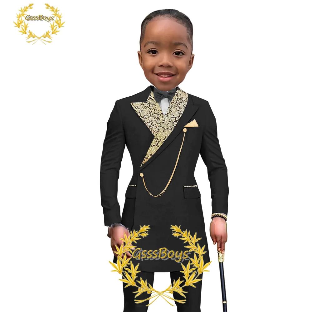 Veste et pantalon de style africain pour garçons, blazer long imbibé pour enfants, smoking de fête d