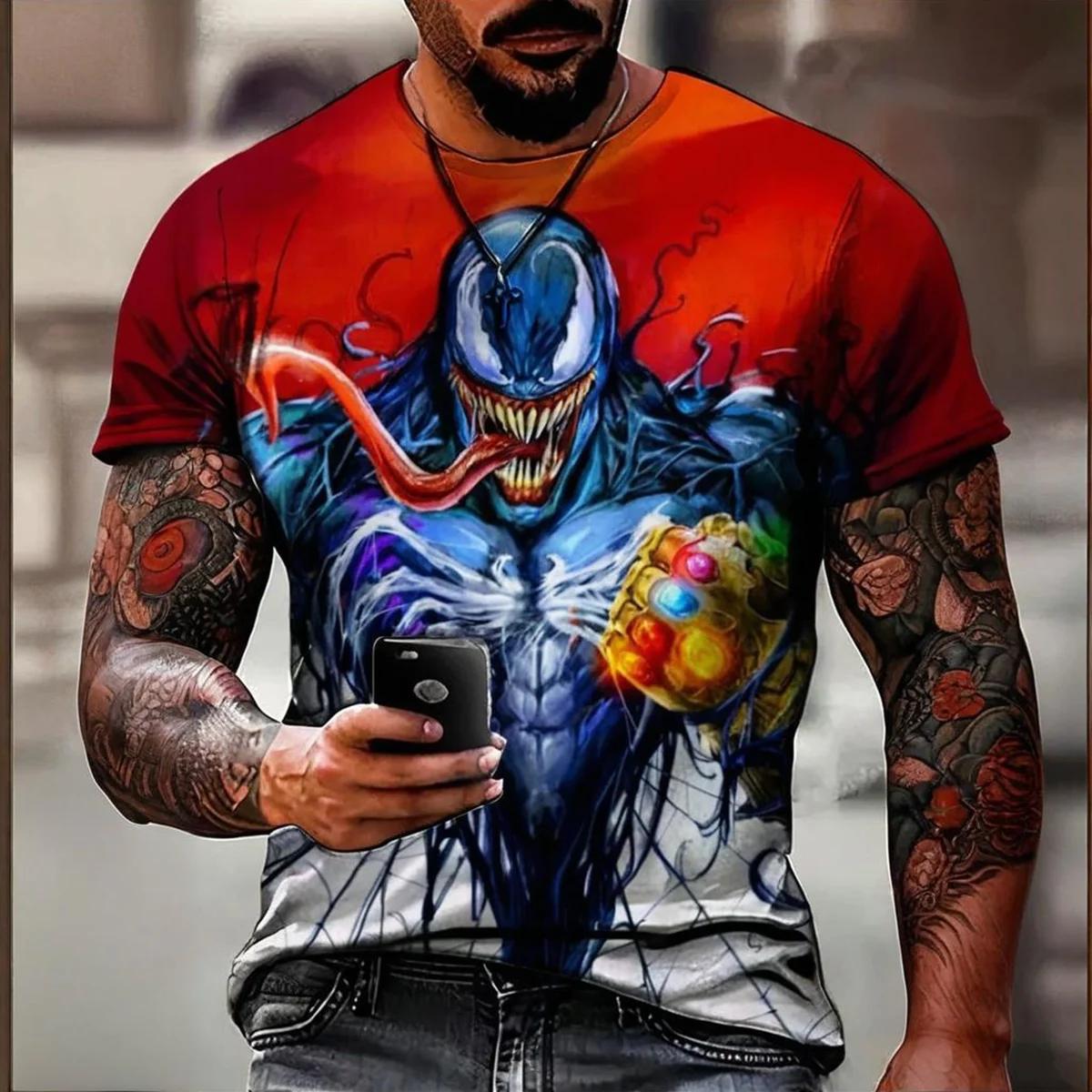 2025 été coloré hommes haut T-shirt 3D imprimé Spider Man venin motif décontracté mode à manches cou