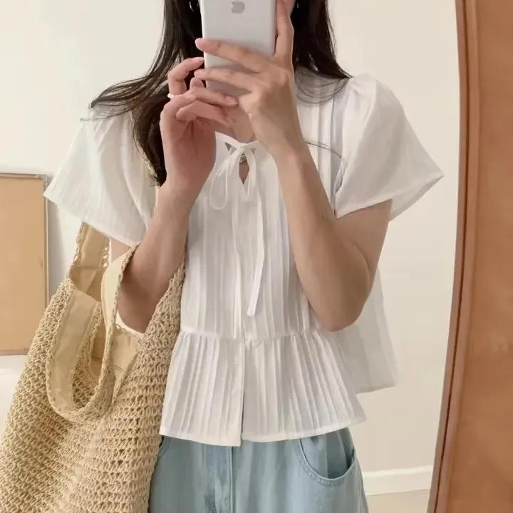 Coréen Sle doux Simple minceur ort Sve rond Ne irt haut pour femme Faionable trajet coupe ample humi