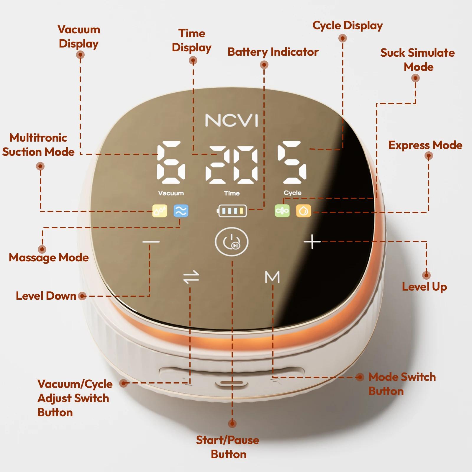 Tire-lait électrique double NCVI, batterie 4400 mAh, faible bruit, pompe à lait réglable, écran LED