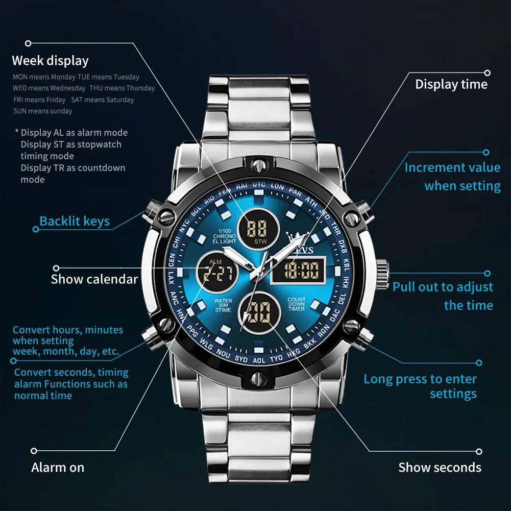 OLEVS – montre électronique multifonctionnelle originale pour hommes, réveil lumineux étanche, robe