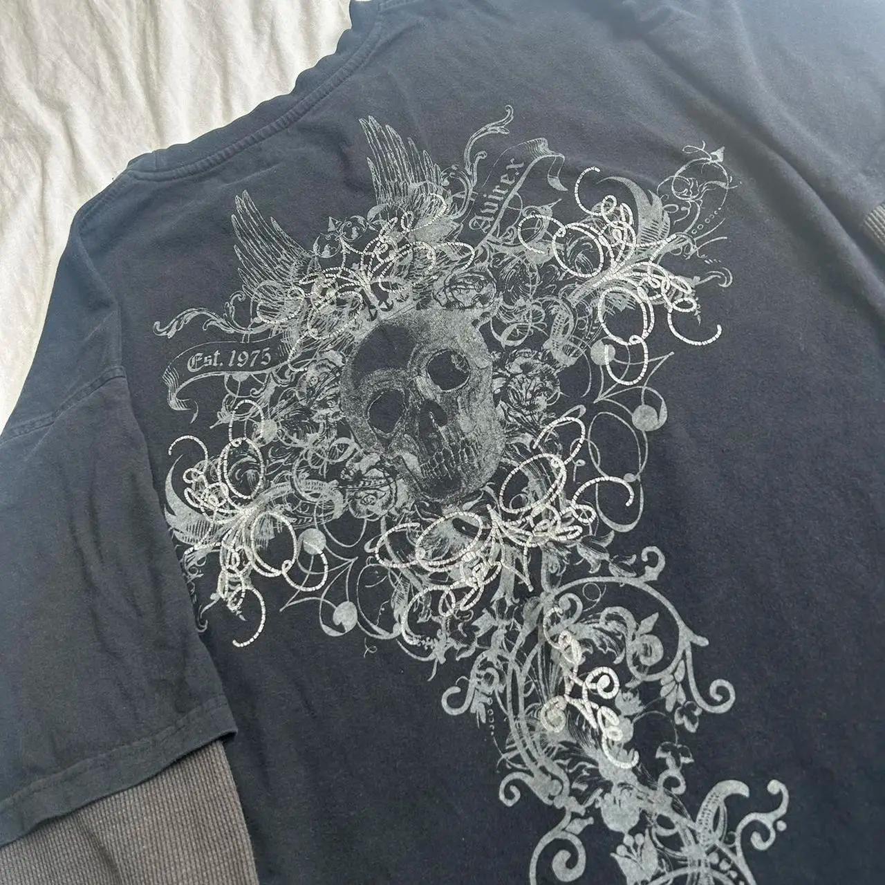 T-shirt à manches longues imprimé crâne graphique vintage, Y2K Cyber Aesthetic, Y-Patchwork Tee, Got
