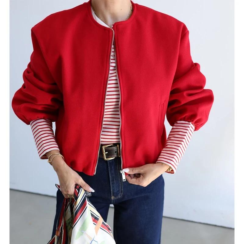 MUJER rouge fermeture éclair Bomber vestes pour femmes doux recadrée vestes femme 2025 à manches lon