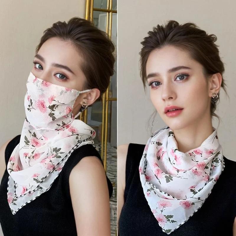 Écharpe florale de Protection solaire pour femmes, masque imprimé en mousseline de soie pour le visa