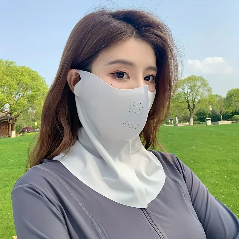 Masque facial en soie glacée de couleur unie, polyvalent pour les sports de plein air, écharpe, trou