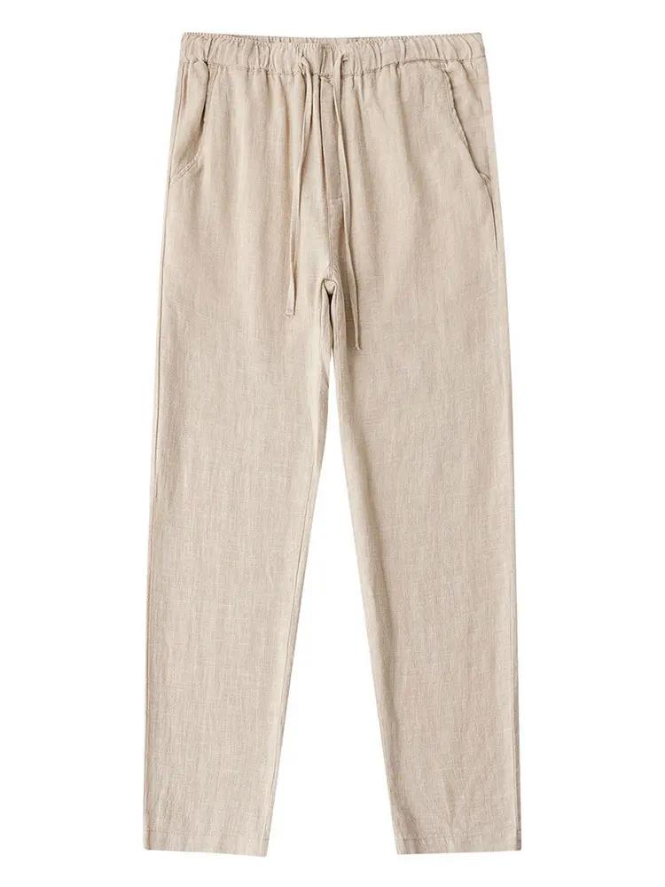 Pantalon Chino décontracté en coton et lin pour hommes, jambes larges, léger, Baggy, survêtement en