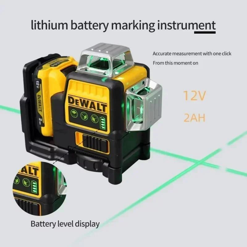 Dewalt DW089LG Laser vert 360° à 3 côtés, 12 lignes, horizontal et vertical, pour extérieur, avec ba