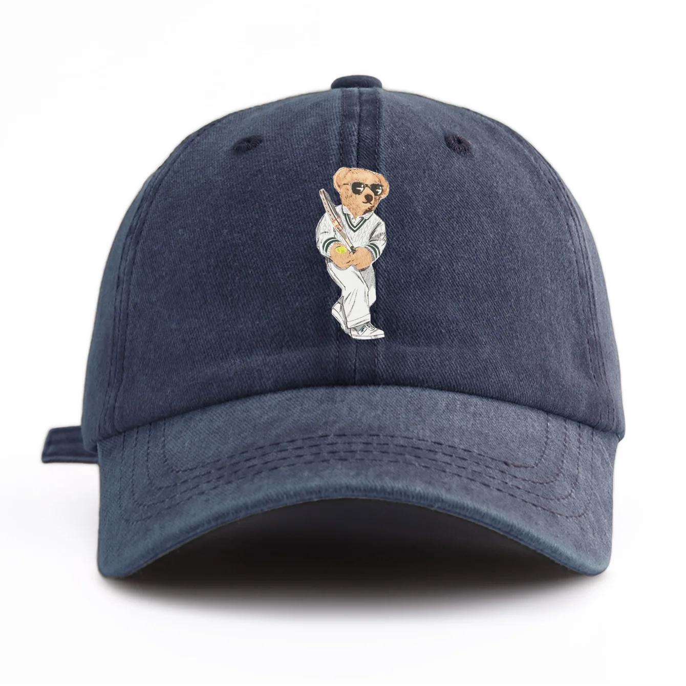 Casquette de baseball délavée à imprimé ours pour adultes, chapeau de papa réglable et doux, style r