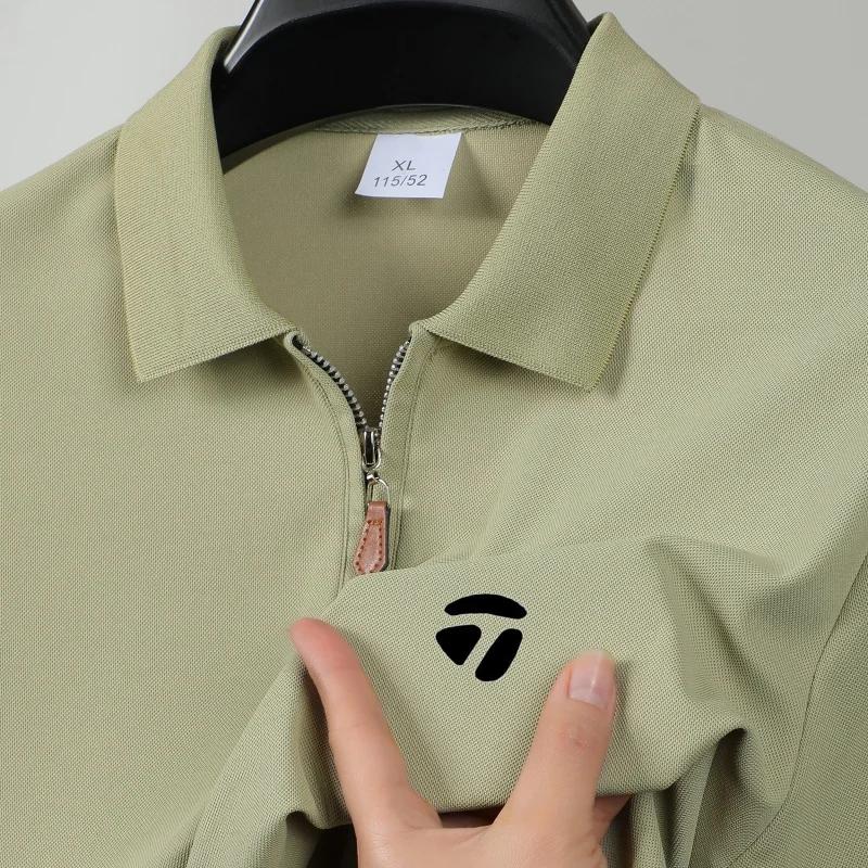 Nouveau T-shirt de golf pour homme, col semi-zippé, manches courtes amincissantes, haut décontracté