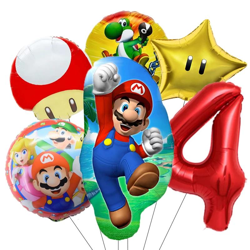6 ballons en aluminium à thème Super Frères de dessin animé, ballons numériques de 32 pouces, pour l