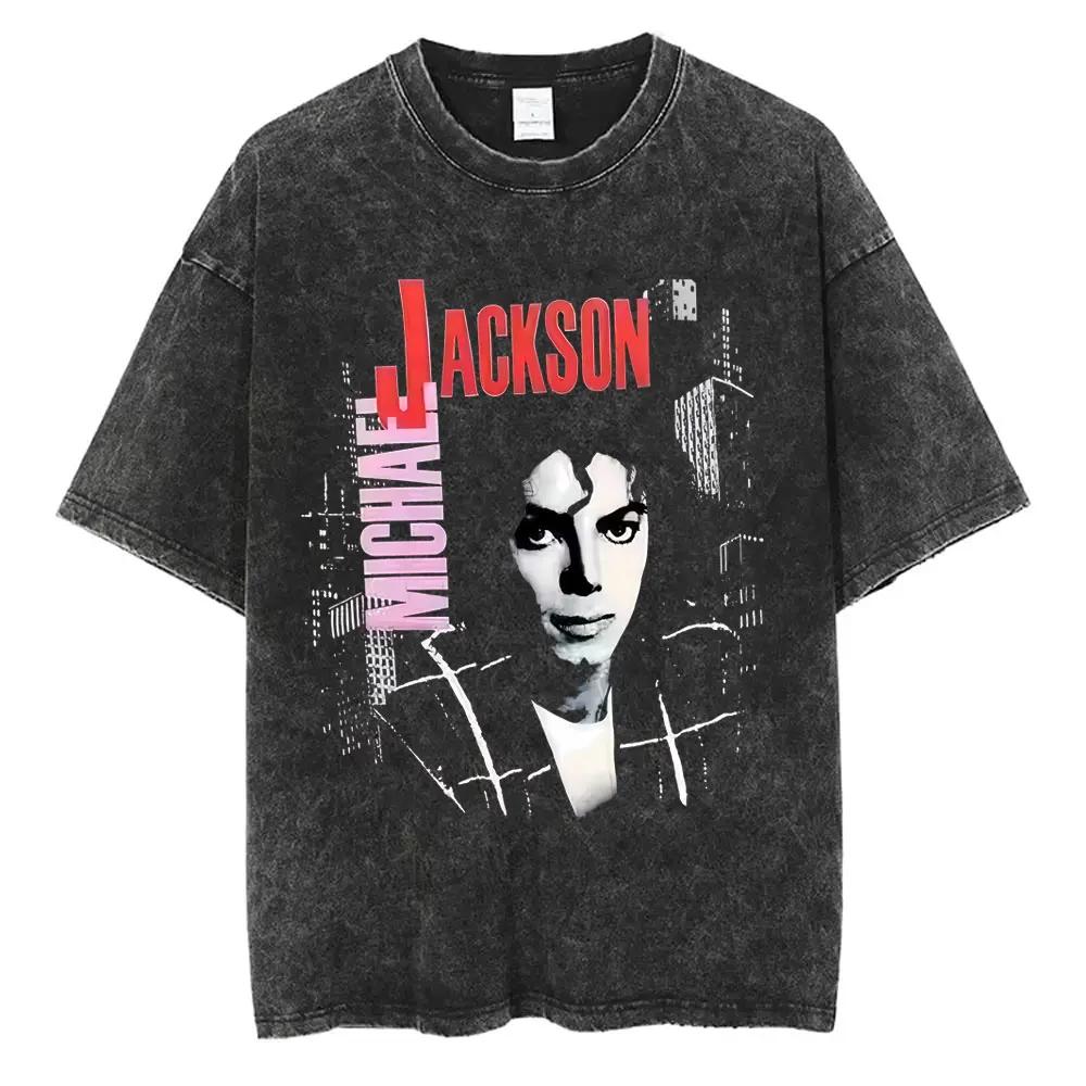 T-shirt vintage lavé avec graphisme de Michael Jackson pour hommes et femmes, t-shirts classiques ré