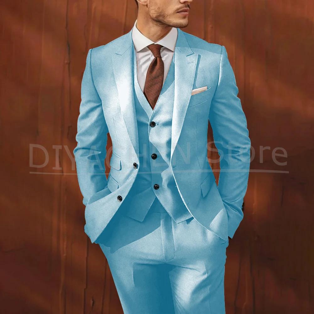 Élégant solide hommes costumes 3 pièces simple boutonnage pic revers smoking marié fête de mariage C