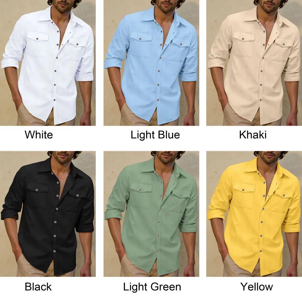 Nouvelle Chemise Décontractée Homme 2026 à Manches Longues avec Double Poche Poitrine, Boutonnée, en