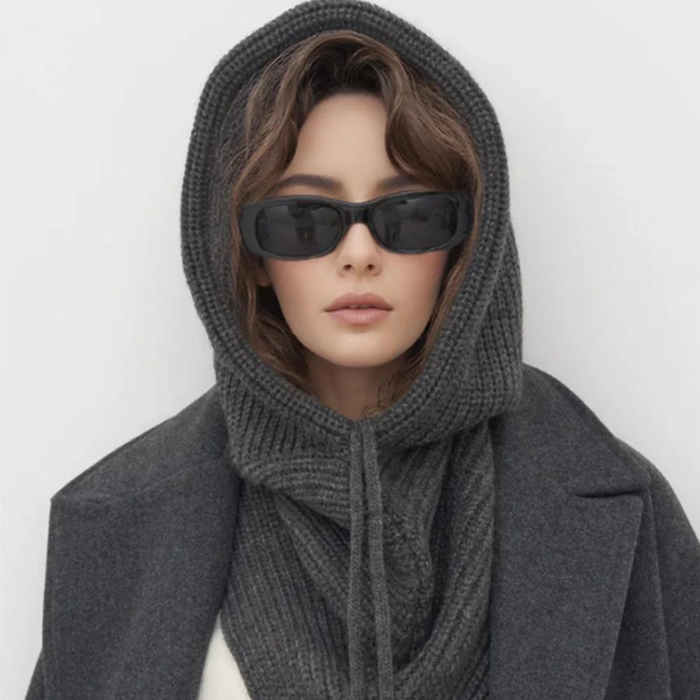 Chapeau-balaclava d'hiver pour femmes, écharpe chaude en tricot, bonnets à capuche, collier de cou e