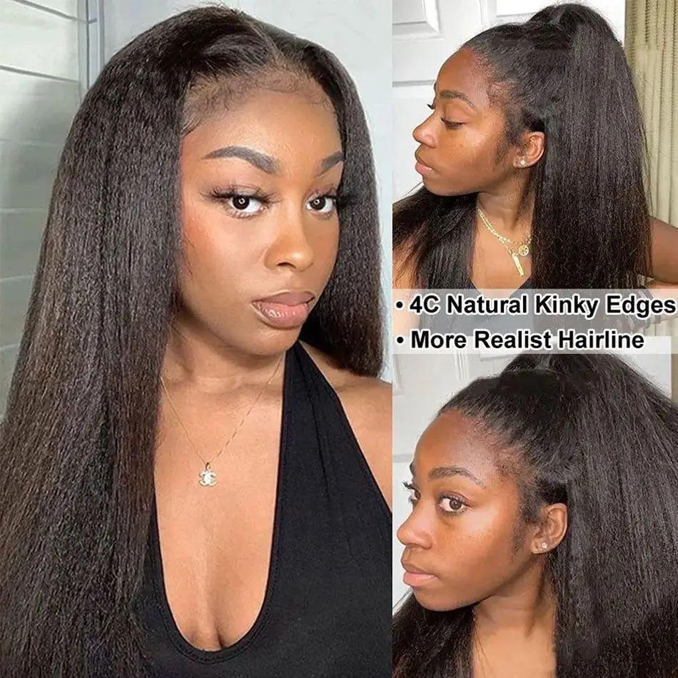 Perruque Brésilienne Naturelle Sans Colle, Cheveux Crépus Lisses, Afro, HD, 13x4, 250%, 30/34 Pouces