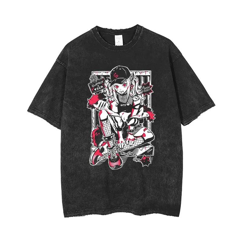 Anime hommes t-shirts gothique imprimé T-Shirt Hip Hop Streetwear Punk été Vintage lavé surdimension