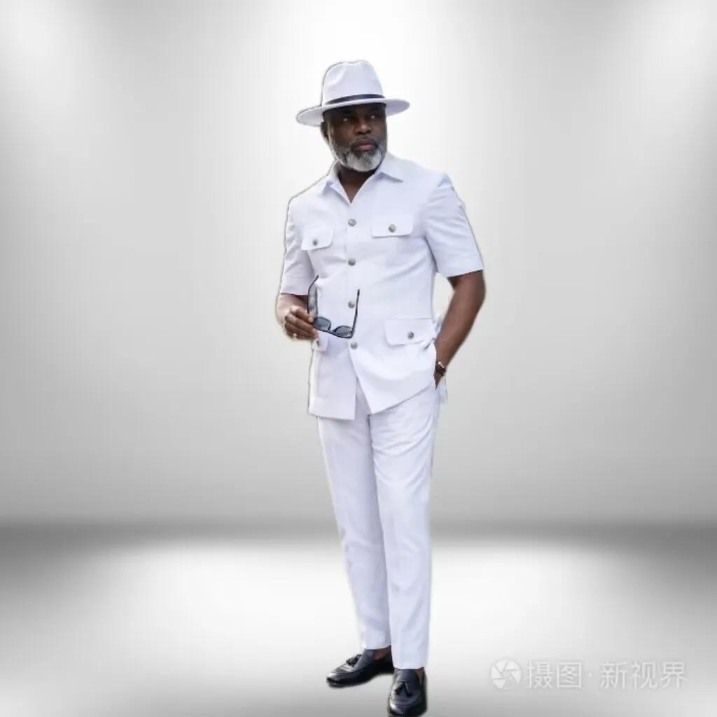 Costume blanc à simple boutonnage de style africain, pantalon à manches courtes, costume d'affaires