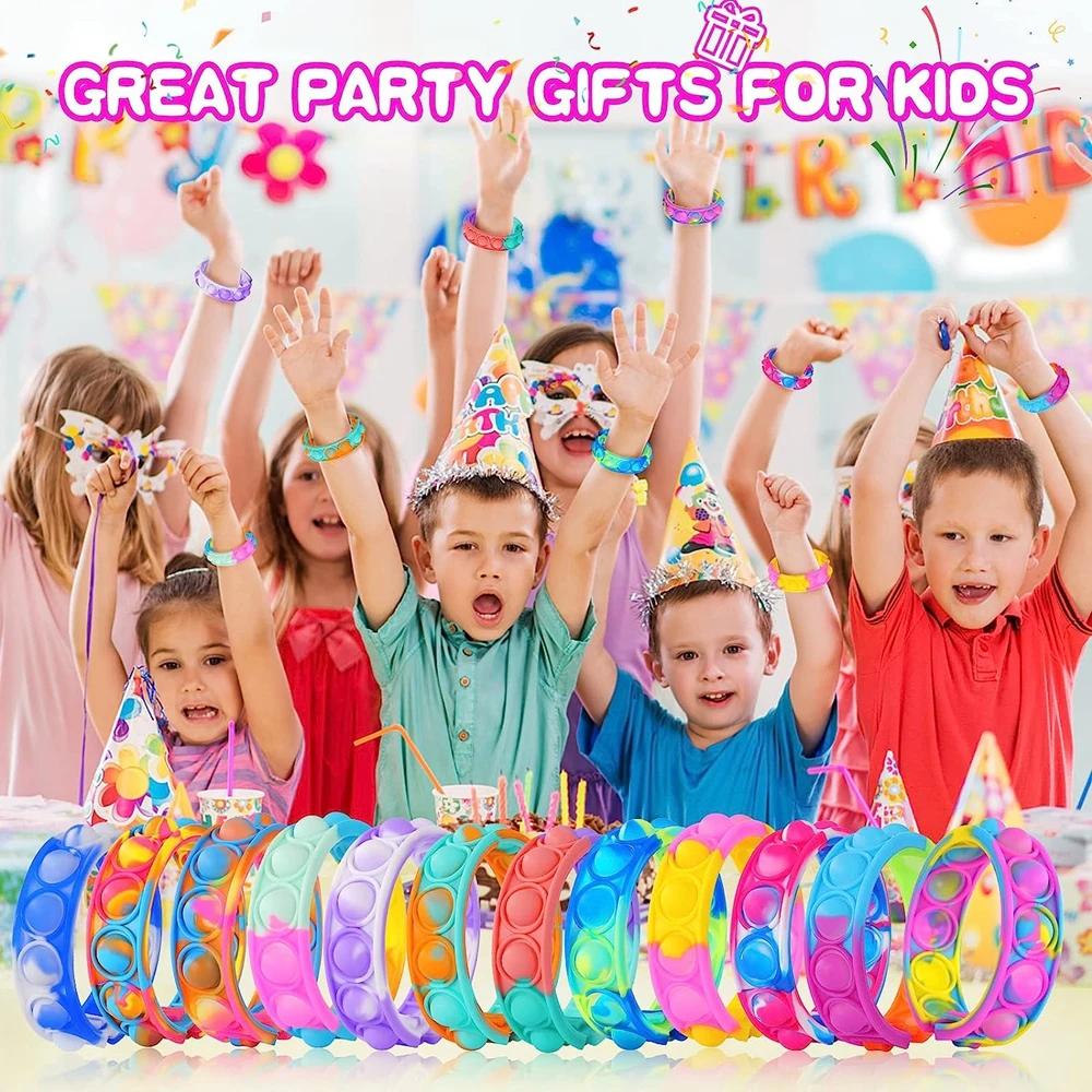 12 pièces Fidget Toys Pop Bracelet cadeaux de fête Bracelets à bulles Push Poping sensoriel anti-Str