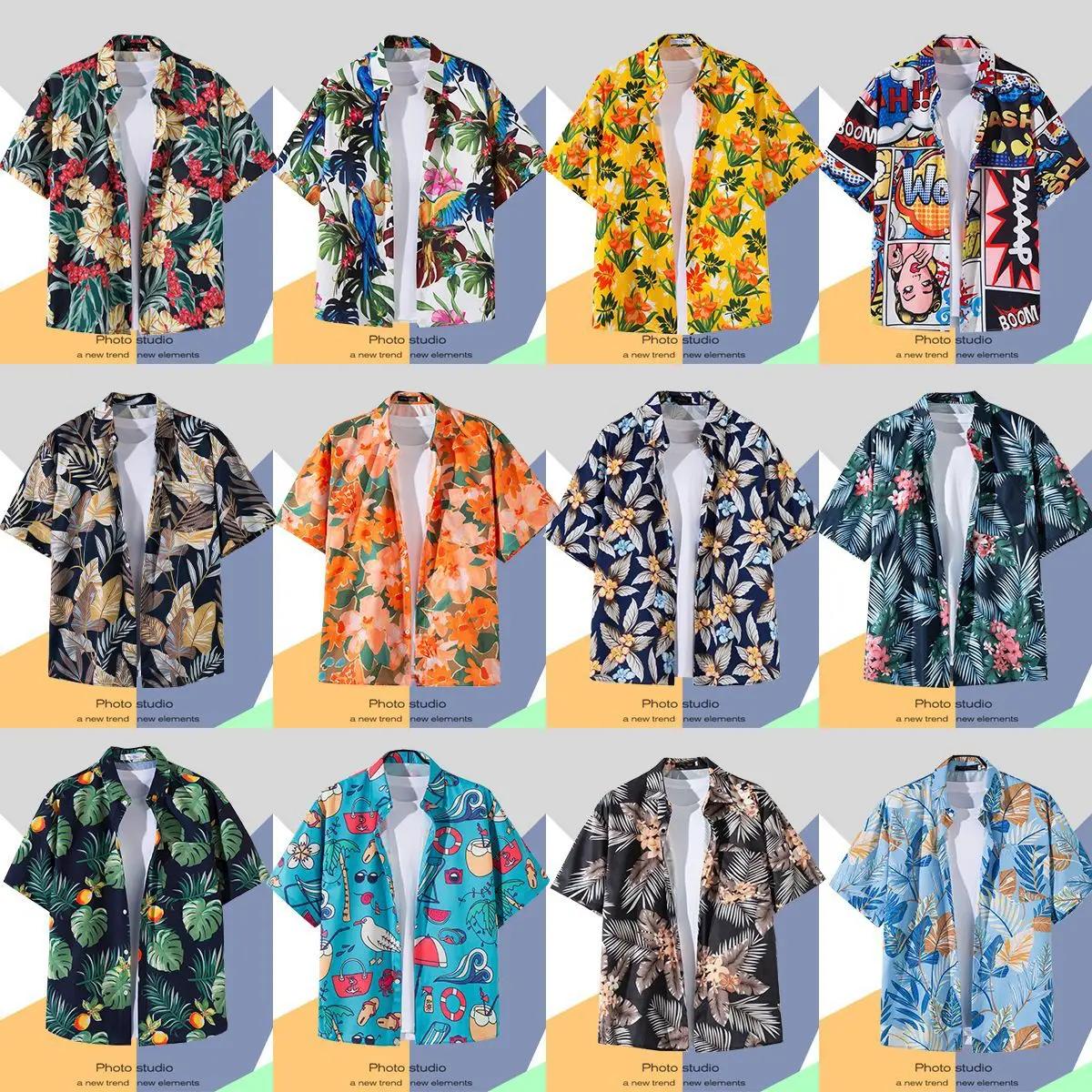 Chemise décontractée à manches courtes pour hommes et femmes, chemise à fleurs de bord de mer hawaïe