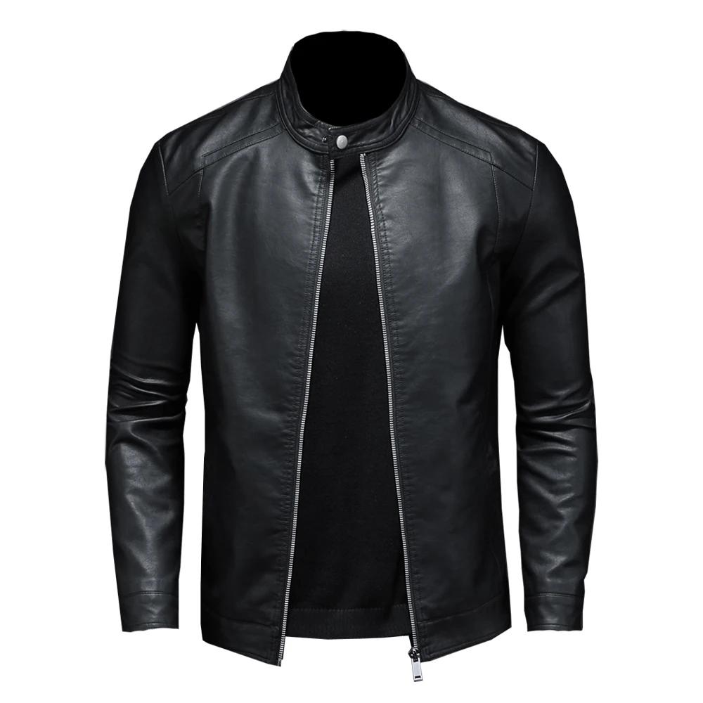Printemps automne veste en cuir hommes col montant mince veste en cuir Pu mode Moto manteau décontra